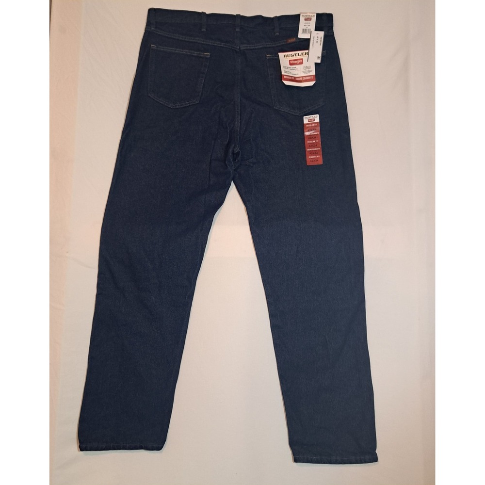 Men's Rustler by Wrangler Classic Regular Fit Straight Leg Jeans 42x34 Dark Wash